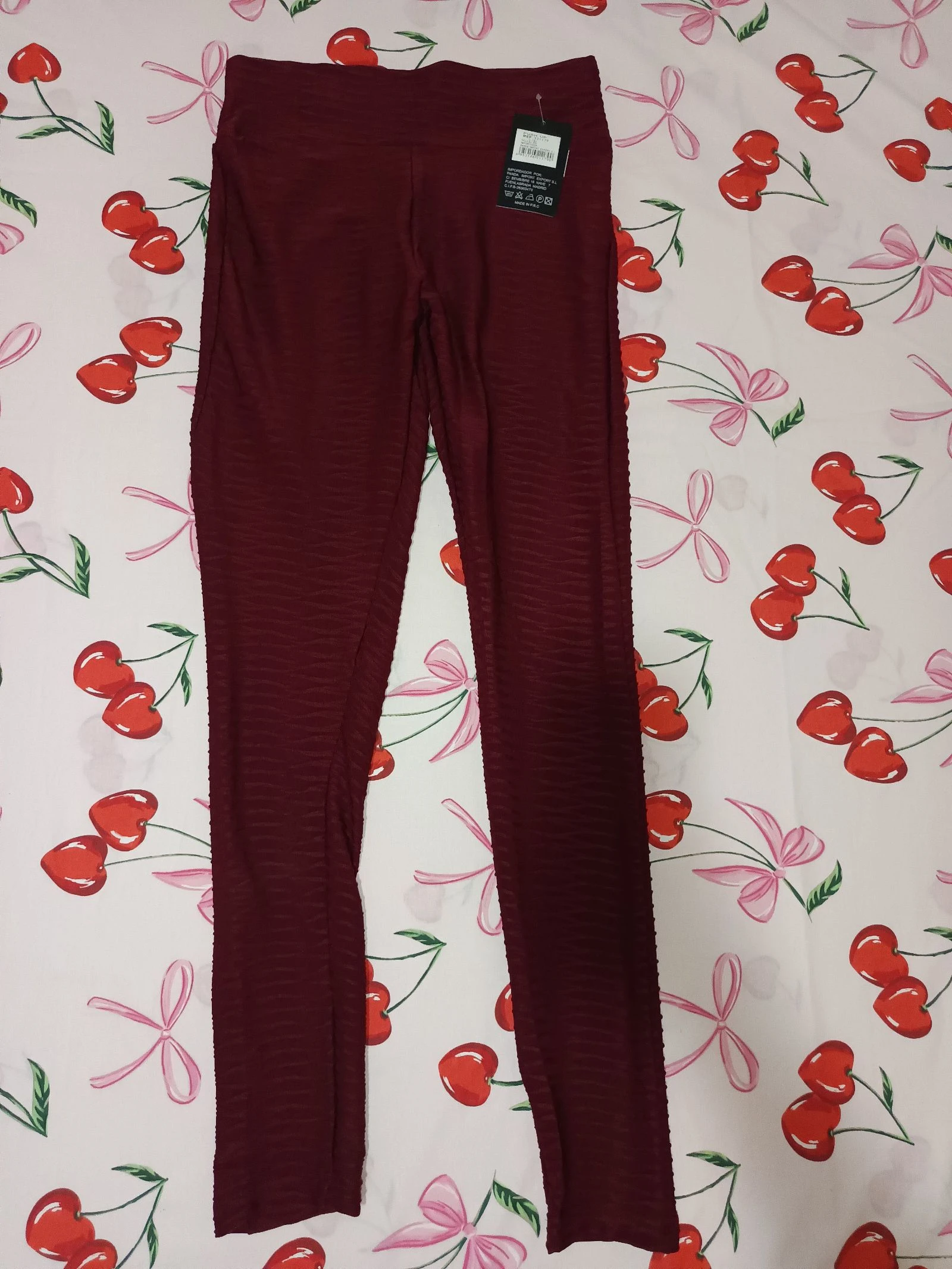 Leggings Burdeos Push Up Efecto Ondas Panda - Talla L/XL (Nuevo)